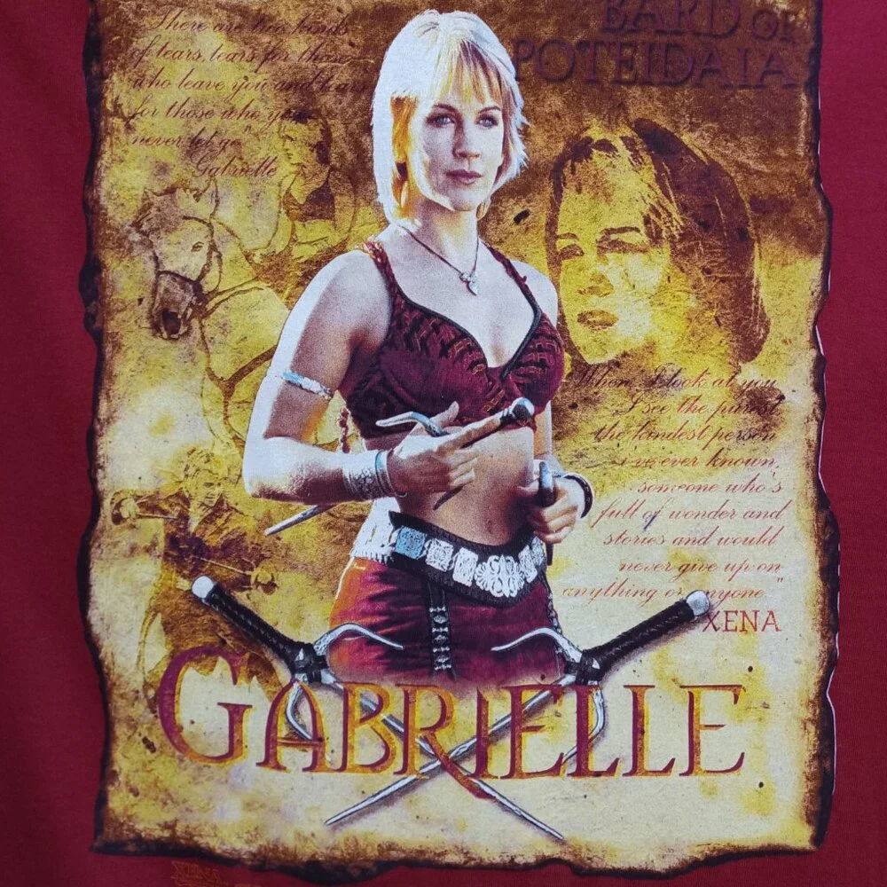 Vintage 2001 Xena Warrior Princess Gabrielle Bard of Poteidaia Red T-shirt XL - Picture 2 of 5